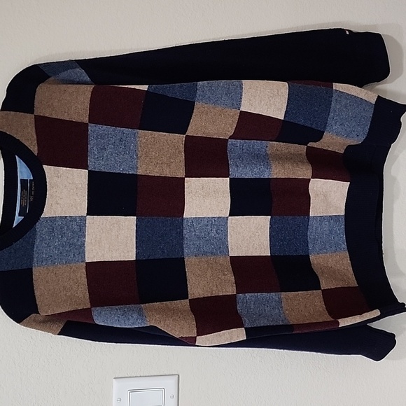 Vintage Tommy Hilfiger Golf 90s Y2K Wool Grandpa Dad Patchwork Sweater Size L - Picture 1 of 10
